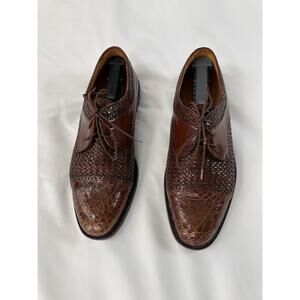 Mezlan Genuine Crocodile Shoe Men Size 8 Leather Cap Toe Brown Lace Up Shoes